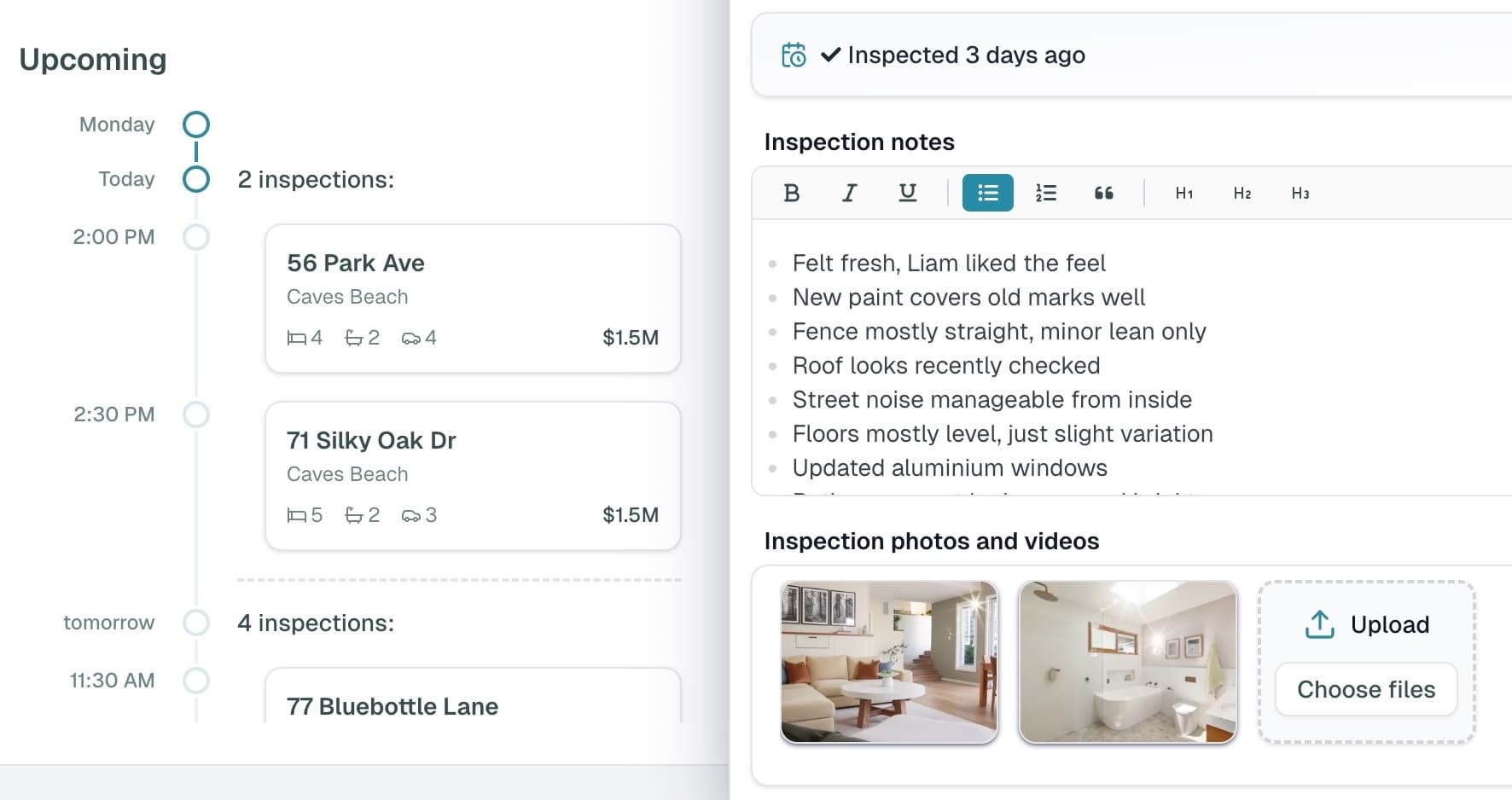 Inspection planning screenshot